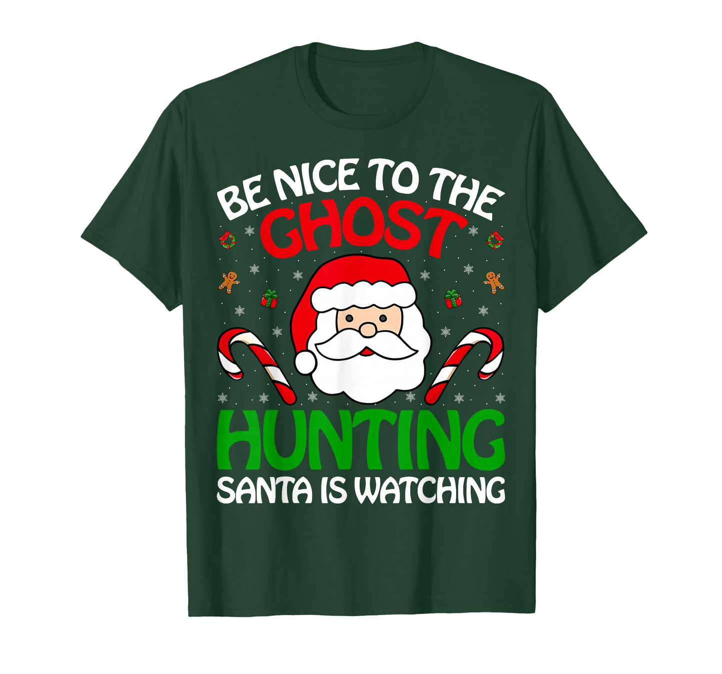 Ghost Hunting Santa Watching Christmas Paranormal Researcher T-Shirt