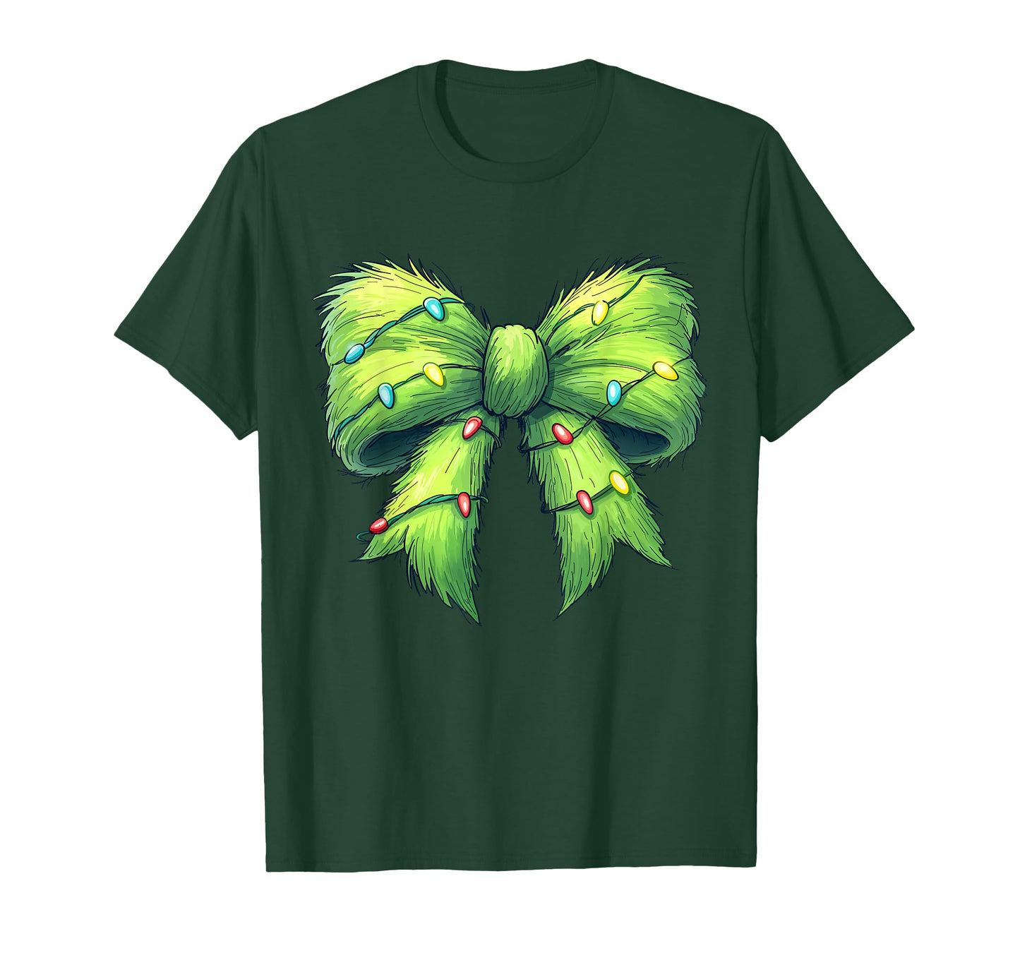 Coquette Christmas Bow Girl Women Holiday Ribbon Tree Lights T-Shirt