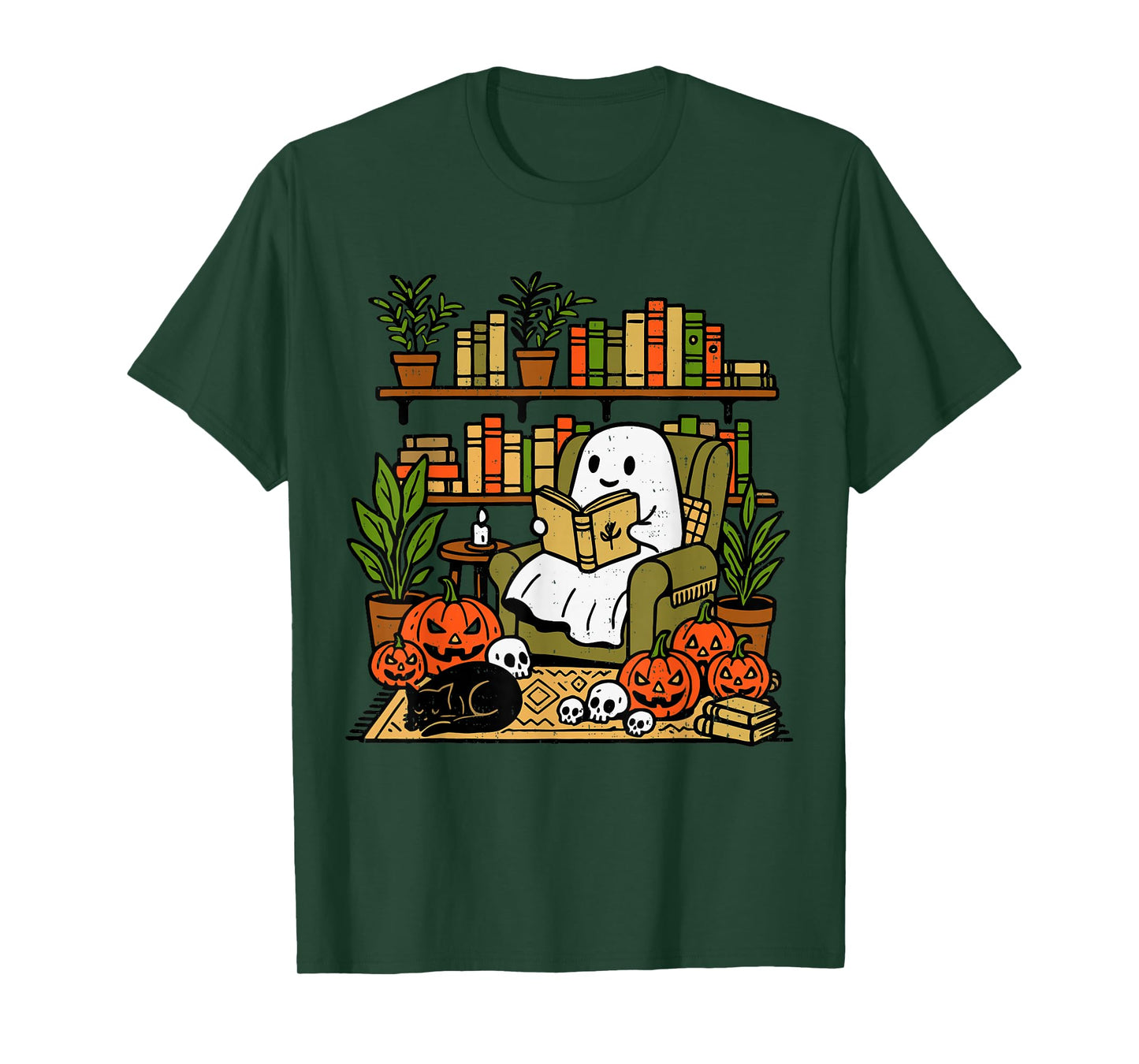 Ghost Library Reading Books Halloween Librarian Teacher T-Shirt
