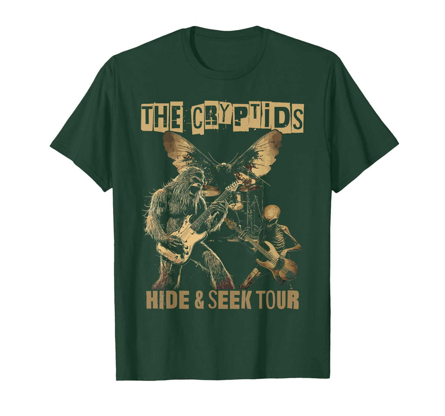 Bigfoot Sasquatch Alien Mothman UFO Heavy Metal Cryptid Band T-Shirt