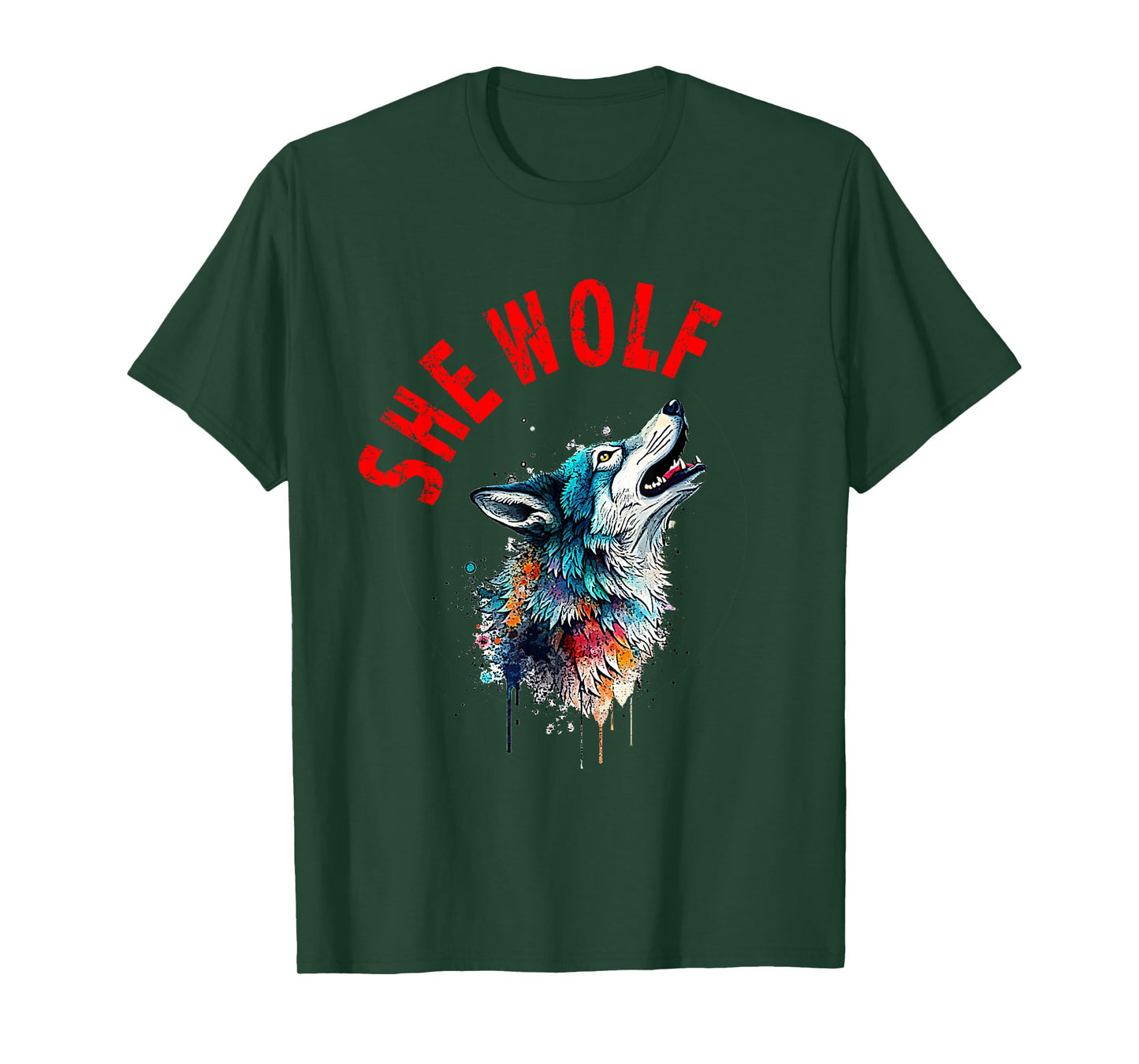 She Wolf Howling Colour Splash Art Mama Wolf Inspirational T-Shirt