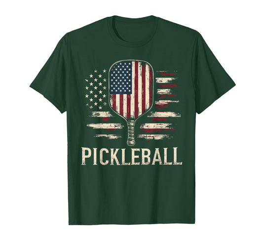 Pickleball Player US Flag Retro Paddleball T-Shirt