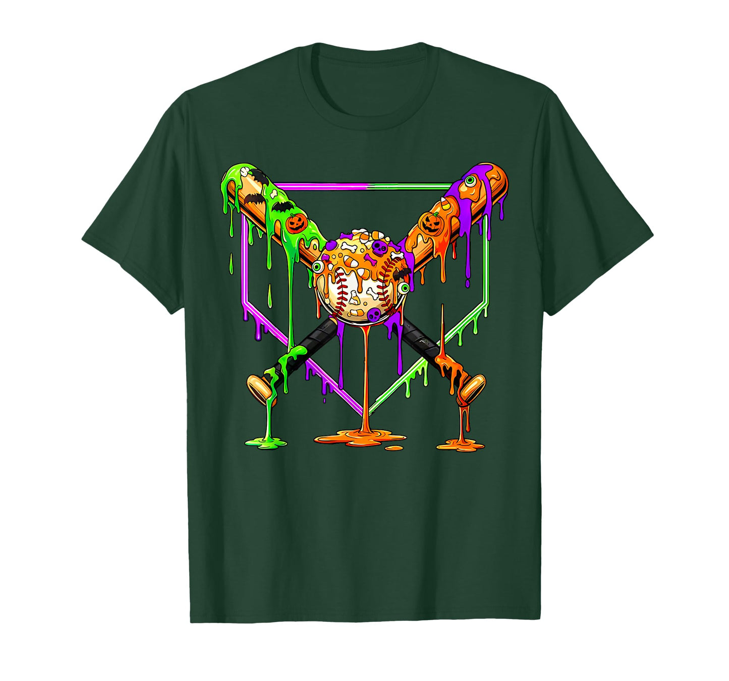 Spooky Baseball Ice Cream Drip Home Plate Dripping Halloween T-Shirt