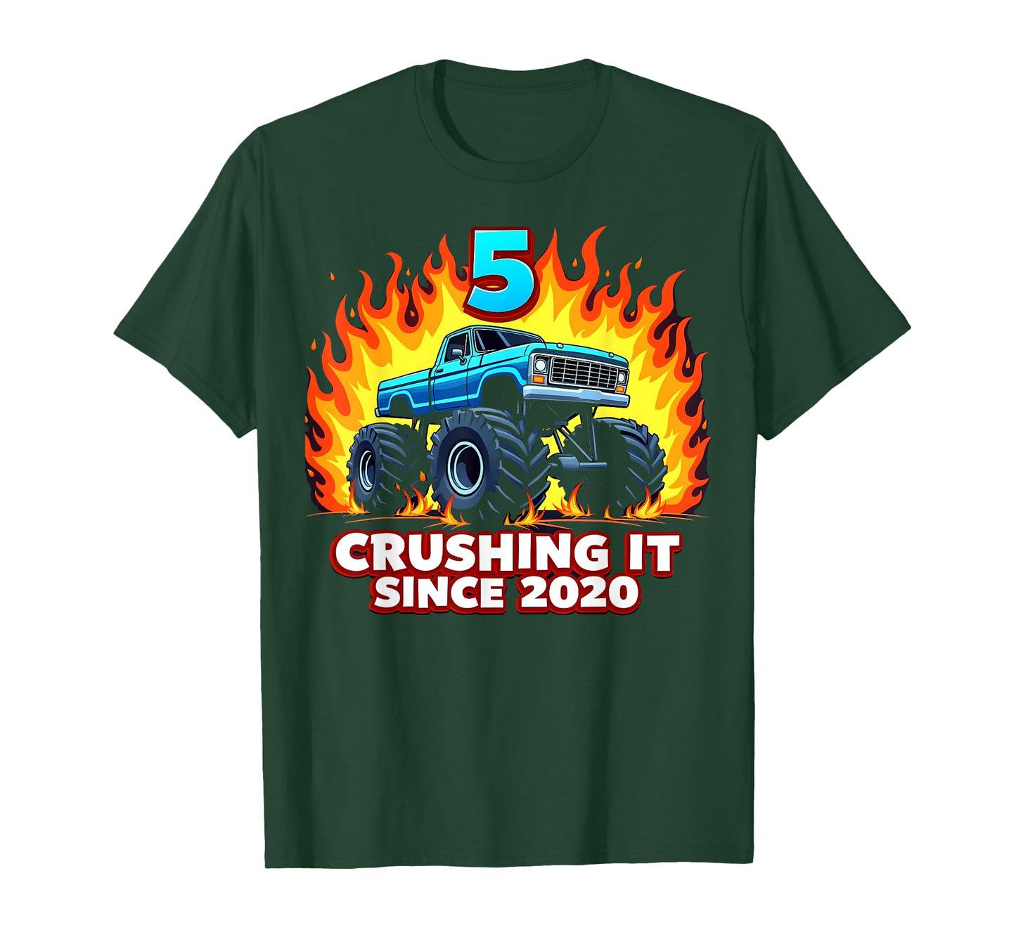 5 Year Old Monster Truck Boy Since 2020 Toddler 5th Birthday T-Shirt