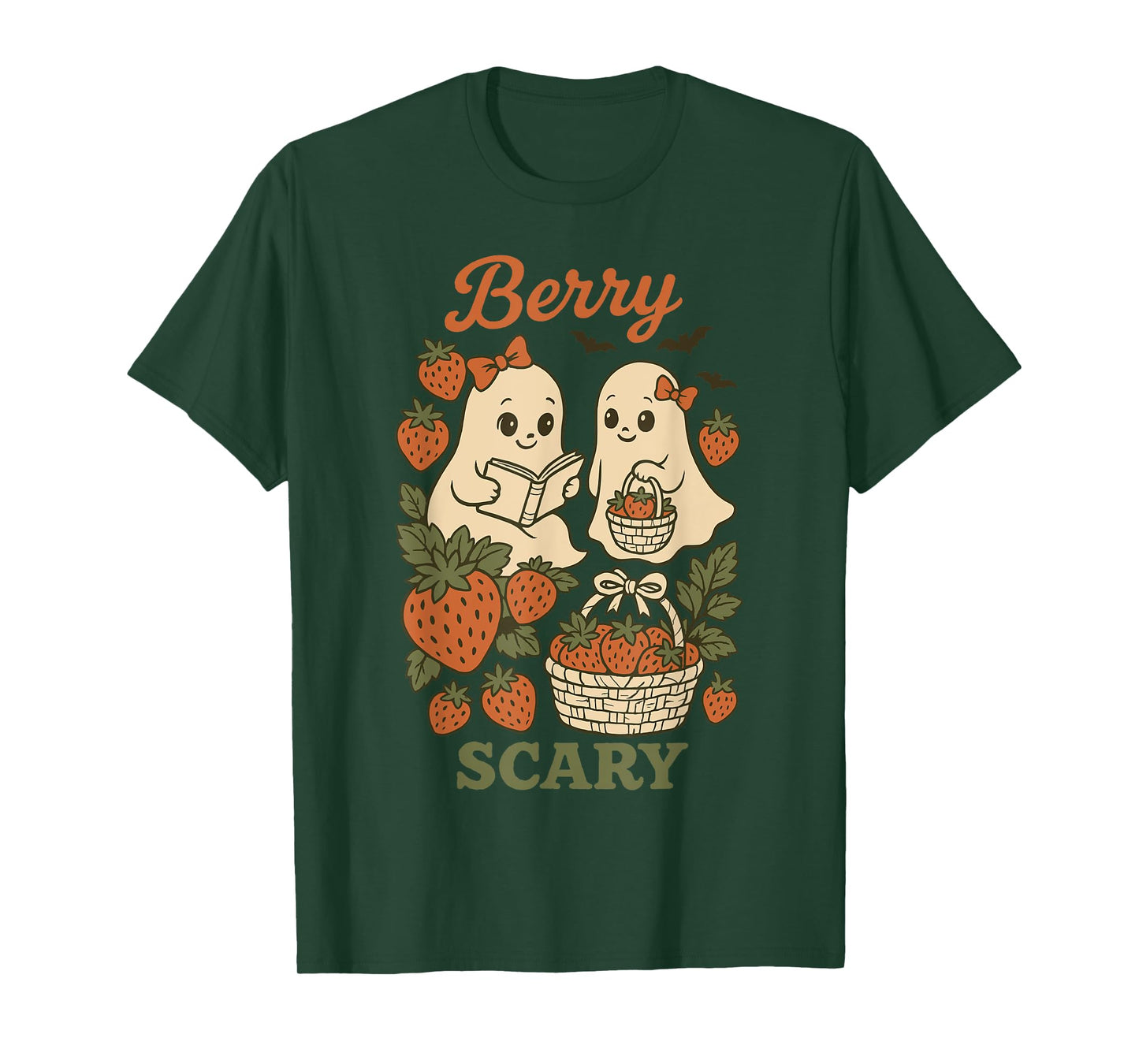 Kawaii Retro Berry Scary Ghosts Strawberries Halloween Girls T-Shirt