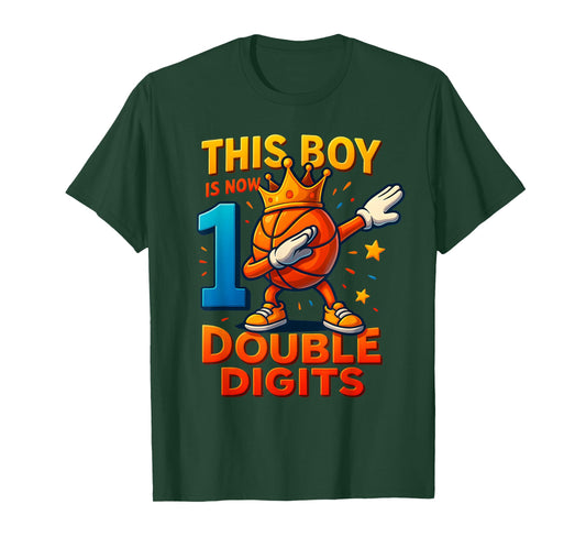 Double Digits Basketball Birthday Boy 10 Year Celebration T-Shirt
