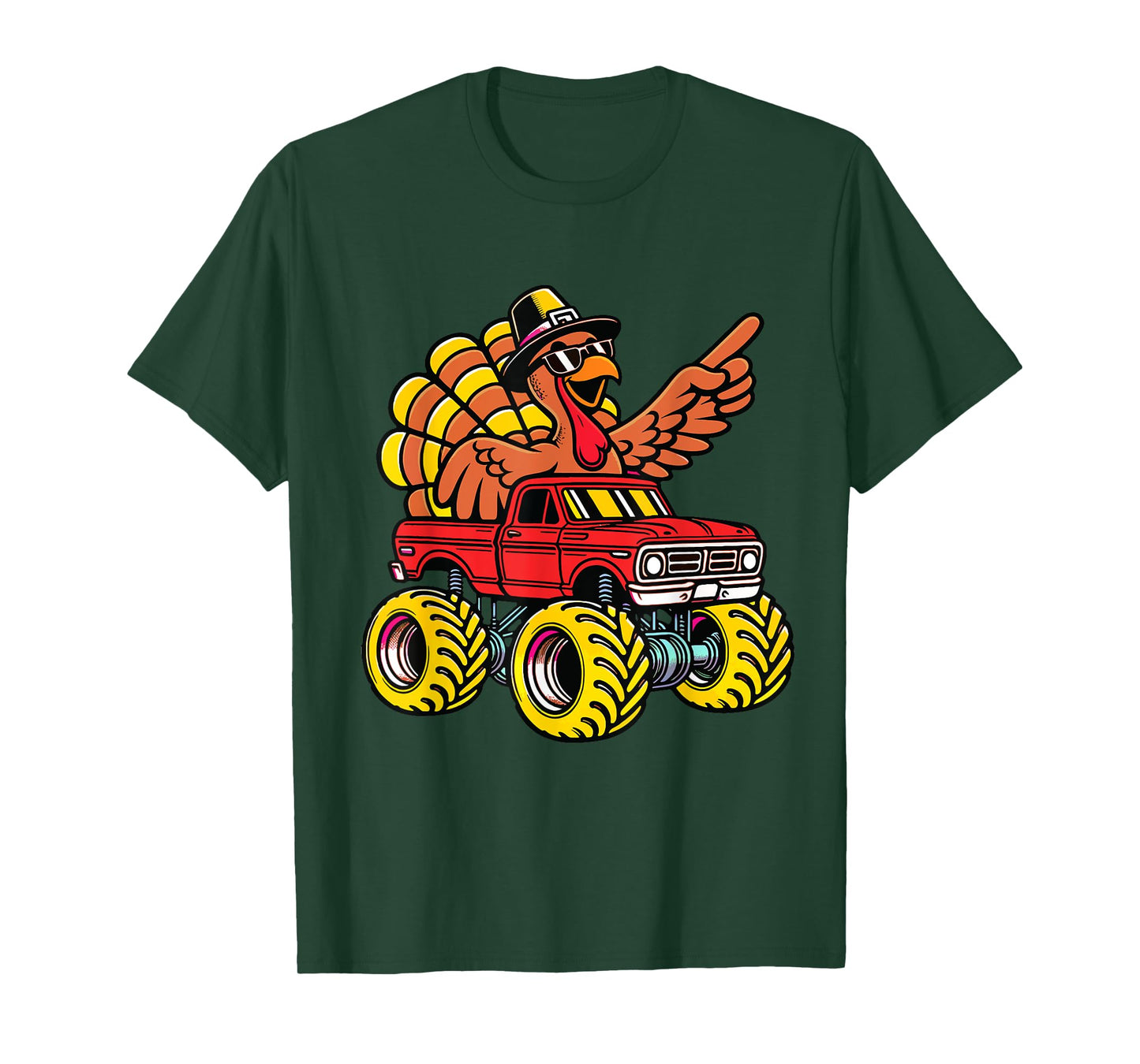 Thanksgiving Turkey Riding Monster Truck Kids Boys T-Shirt