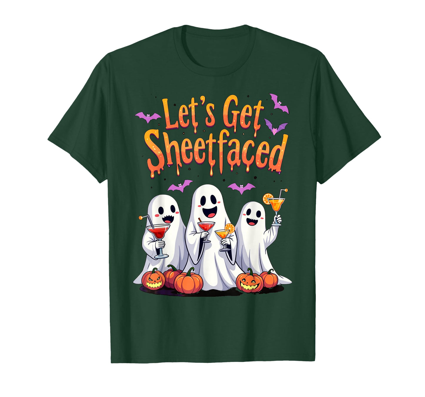 Let's Get Sheet Faced Cute Funny Ghost Drinking Halloween T-Shirt