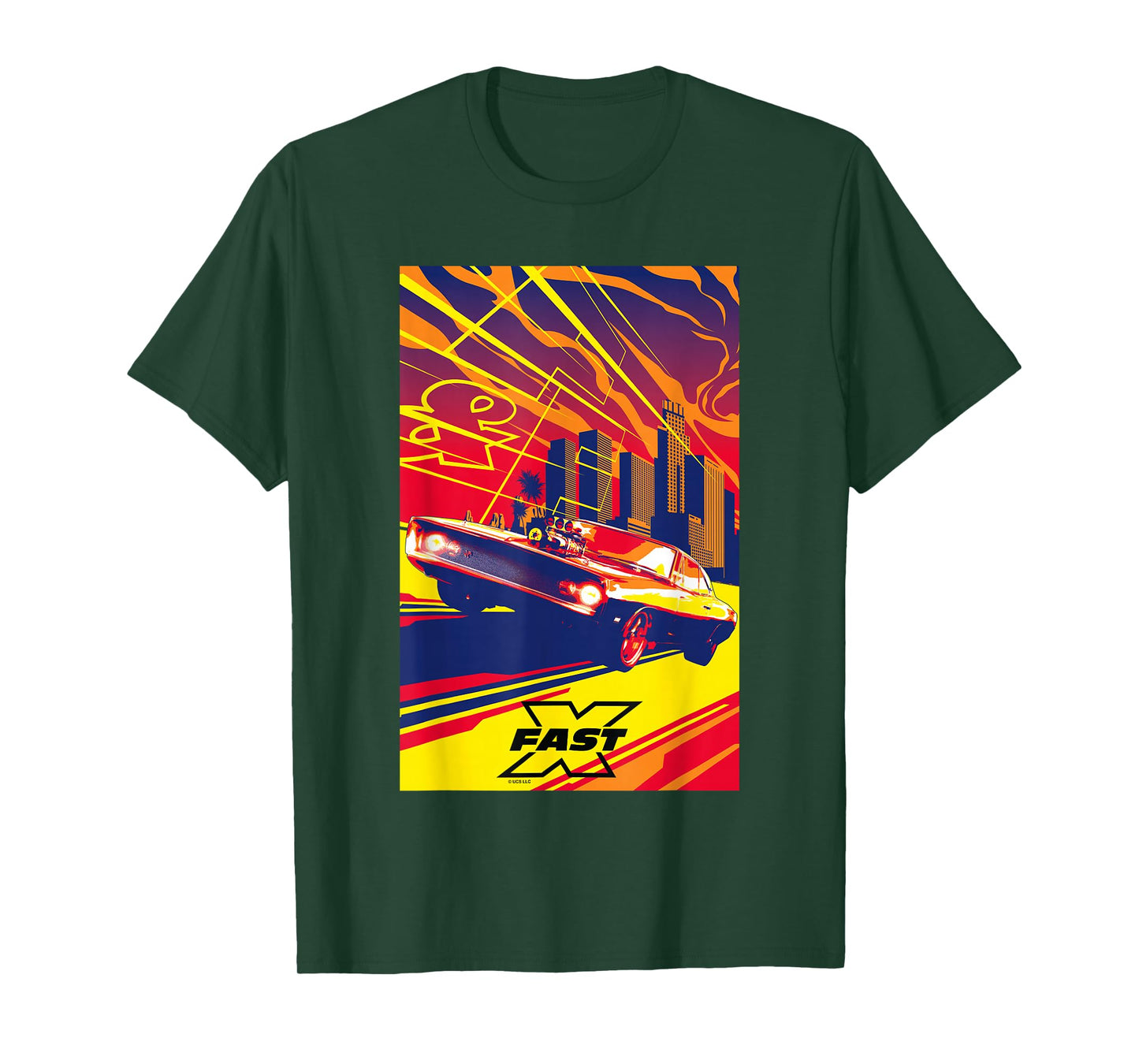 Fast X Toretto Charger City Skyline Saturated Movie Poster T-Shirt