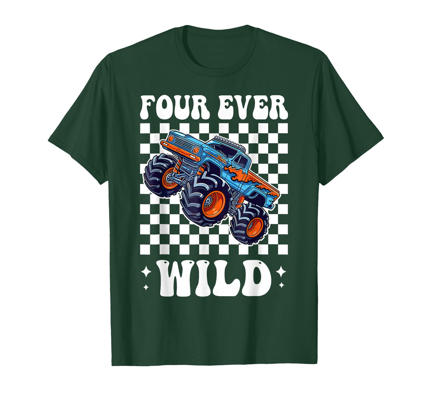Kids Four Ever Wild Monster Truck 4th Birthday Boy T-Shirt