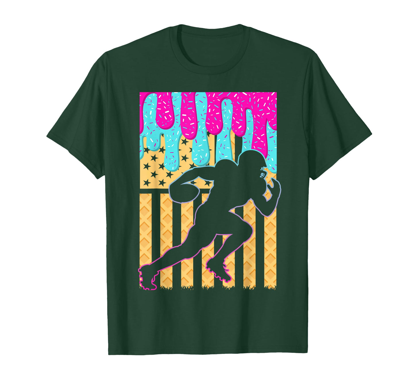 Football Ice Cream Drip Boys Football Player American Flag T-Shirt