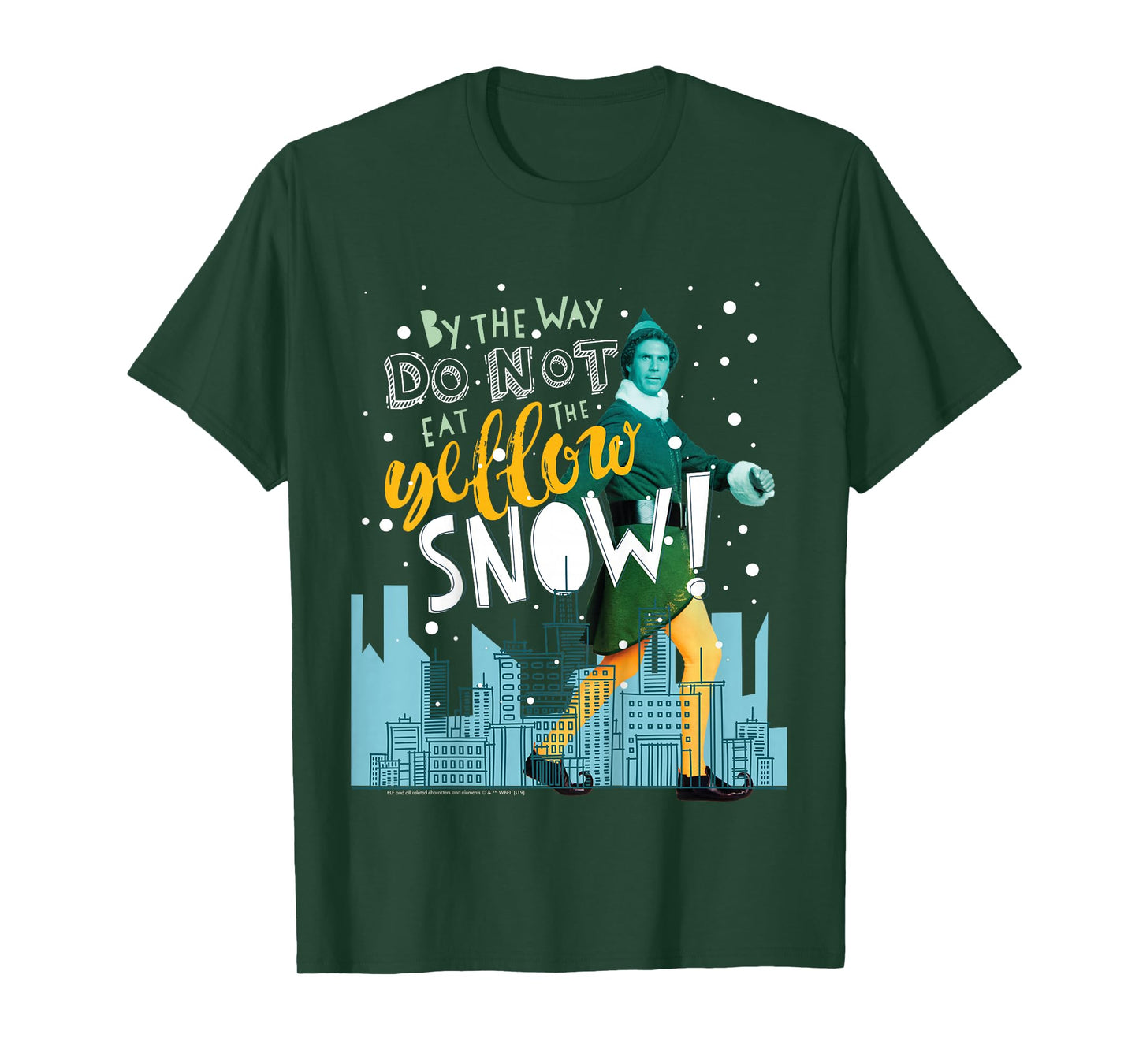 Kids Elf Buddy Don't Eat The Yellow Snow Skyline Text Poster T-Shirt
