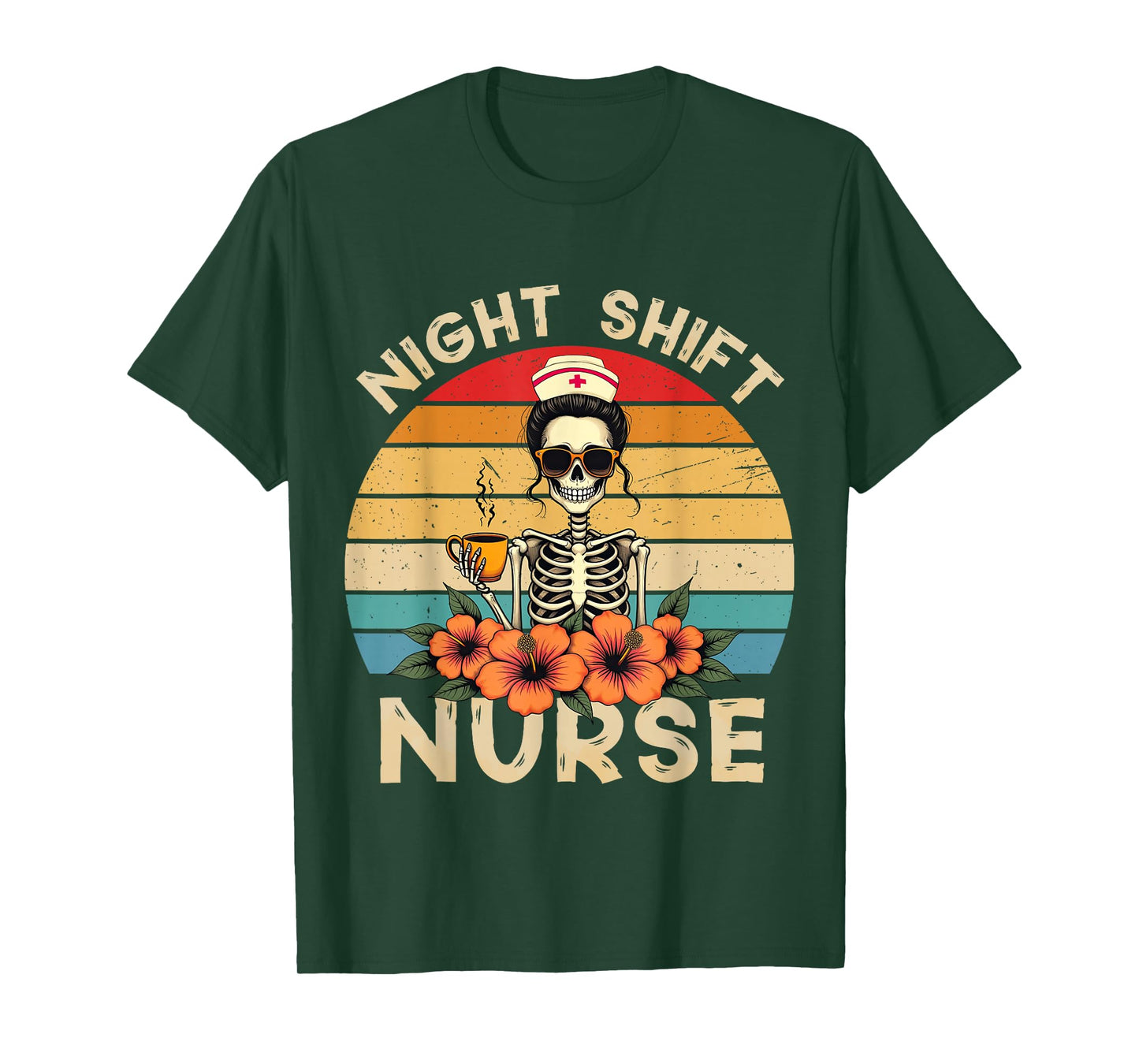 Night Shift Nurse Halloween Skeleton Registered Nursing Fall T-Shirt
