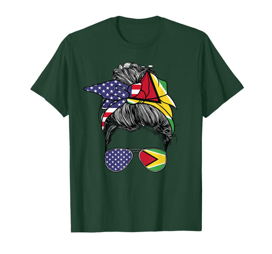 Guyanese Women Girl USA Heritage American Guyana Flag T-Shirt