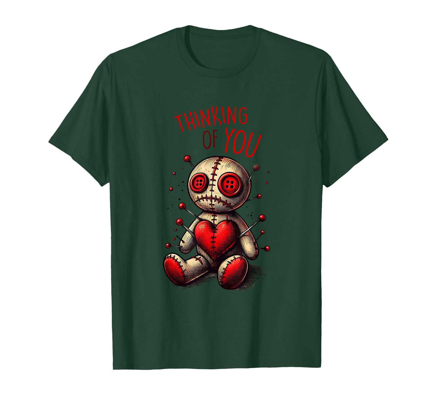 Thinking of You Voodoo Doll - Playful Dark Art Design T-Shirt
