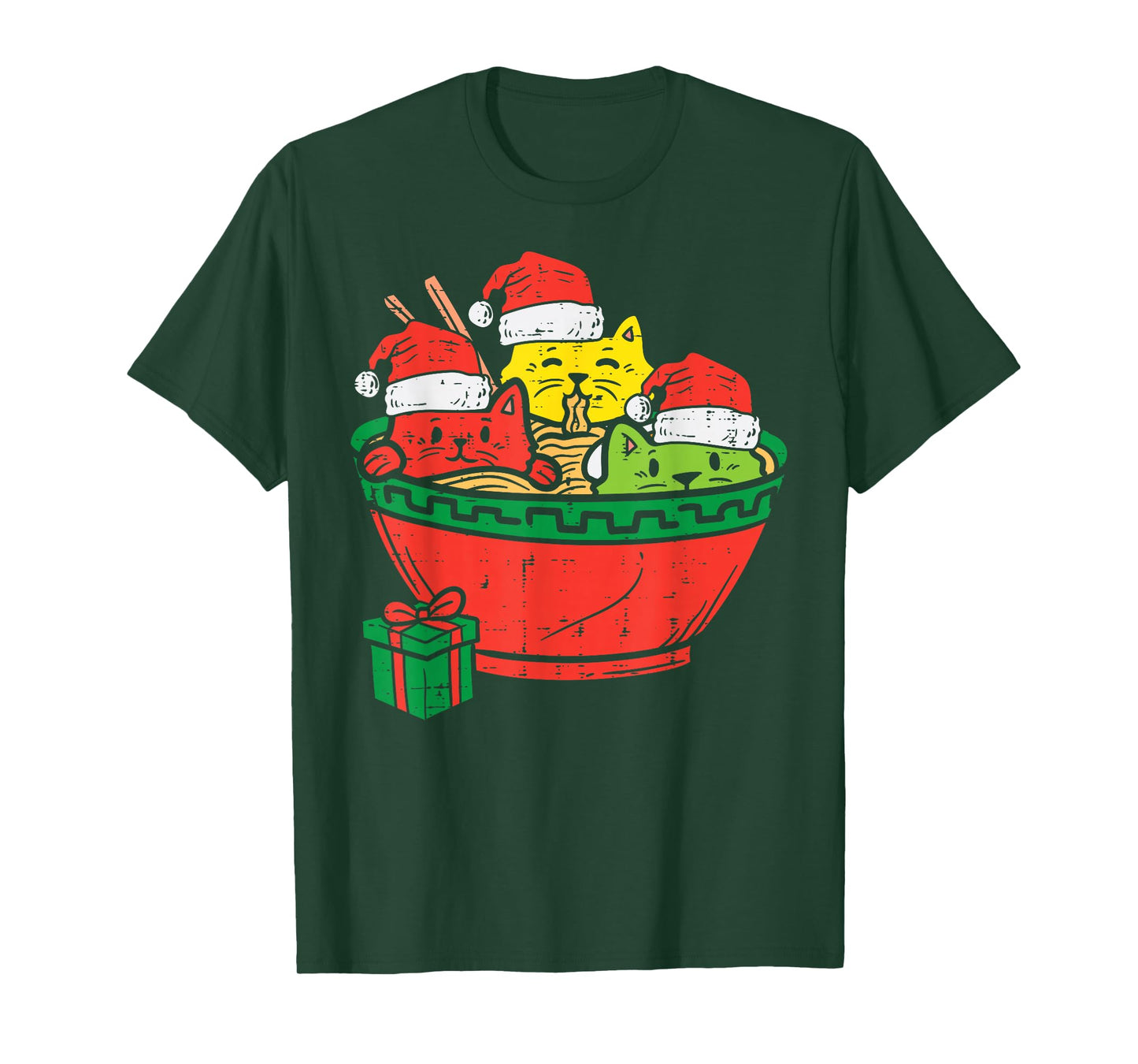 Santa Ramen Cats Anime Christmas Xmas Japanese Kids Girls T-Shirt
