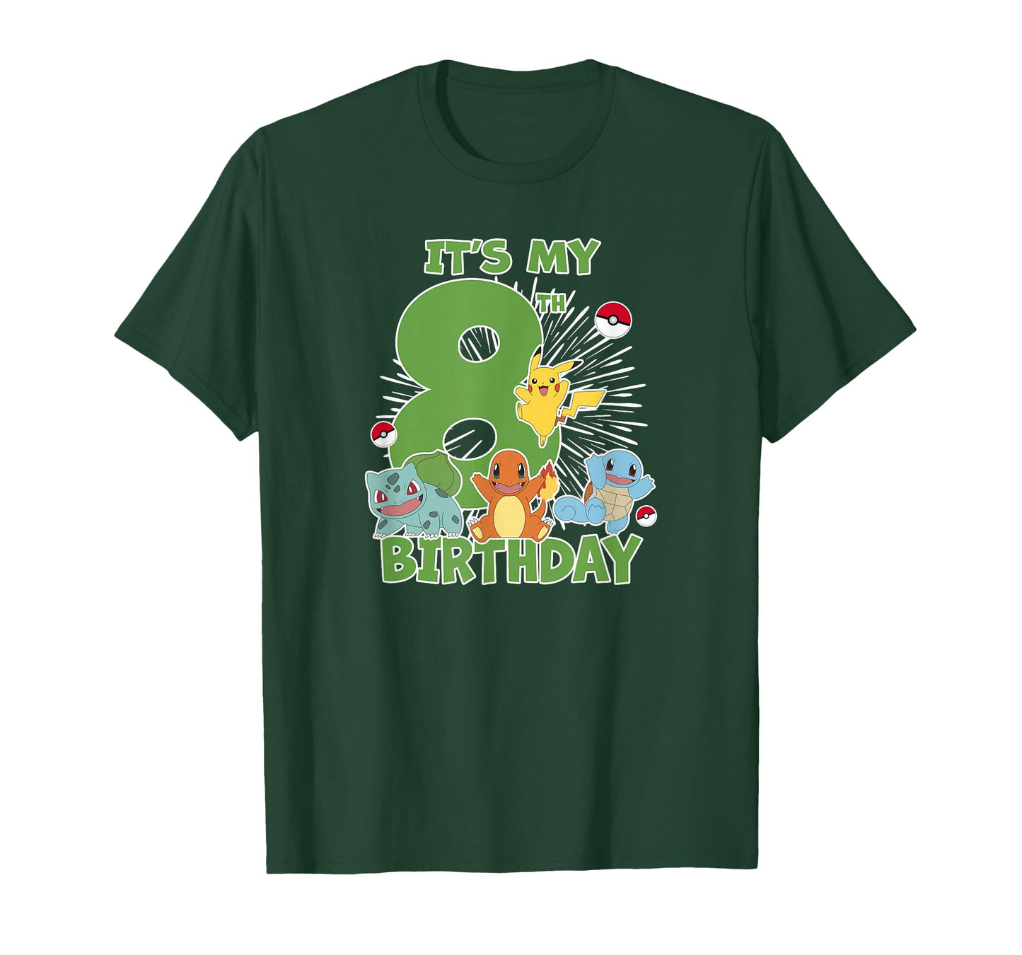 Pokémon It's My 8th Birthday Kanto Starters Celebration T-Shirt