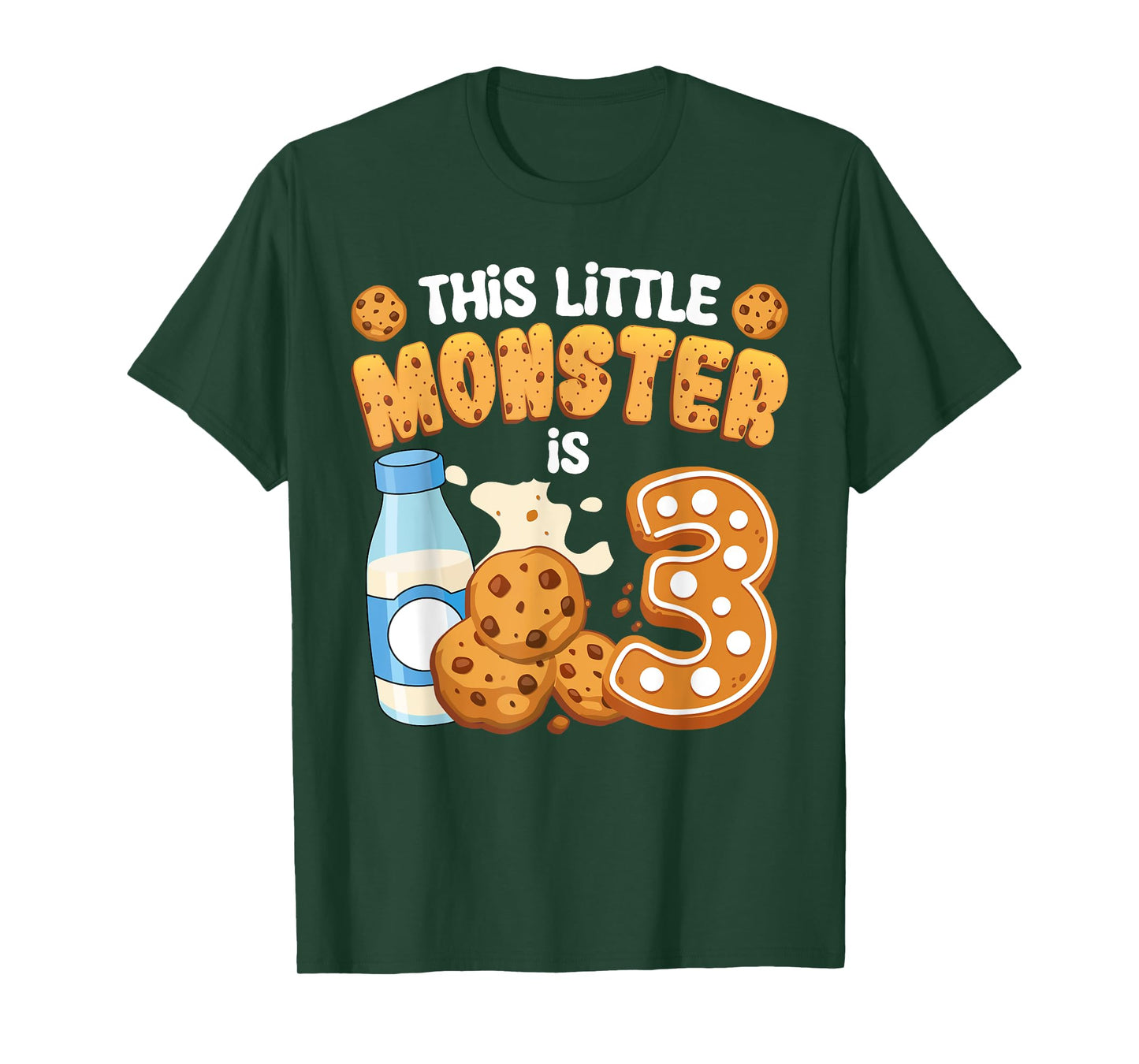 Milk and Cookies This Little Monster Is 3 3rd Bday Boy Girl T-Shirt