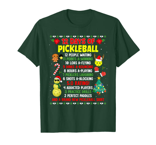 12 Days Of Pickleball Christmas Players Holiday Season T-Shirt