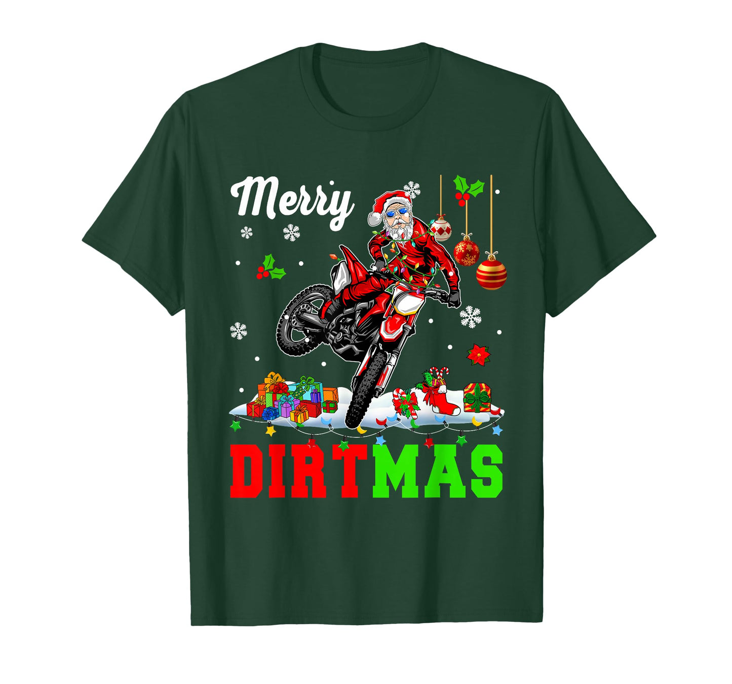 Merry Dirtmas Christmas Lights Santa Riding Dirt Bike Biker T-Shirt
