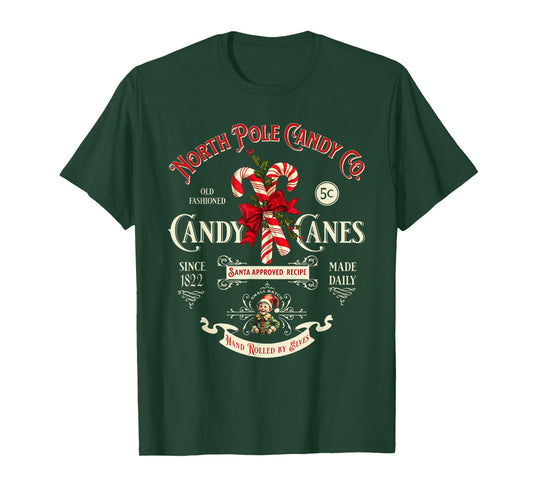Old Fashioned North Pole Candy Cane Company Elf Christmas T-Shirt