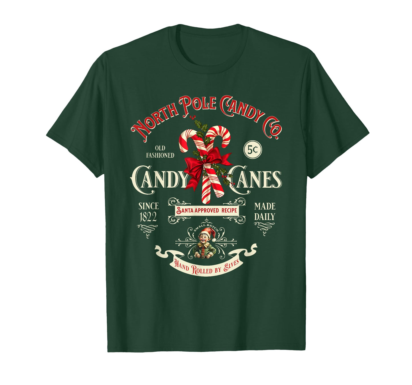 Old Fashioned North Pole Candy Cane Company Elf Christmas T-Shirt
