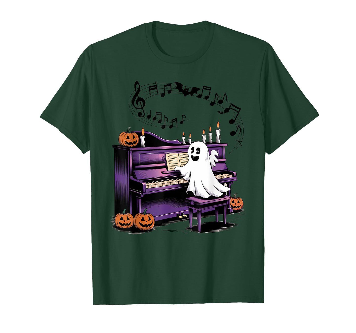 Spooky Halloween Ghost Playing Piano Pianist Musical Lovers T-Shirt
