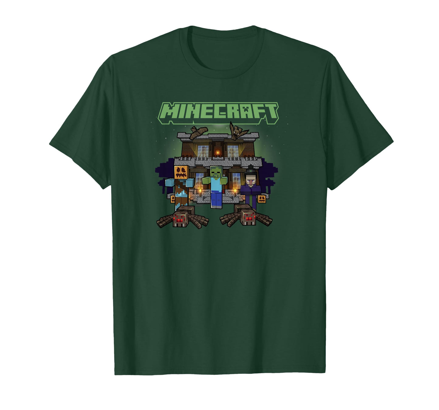 Minecraft Halloween Monsters In Haunted House Group Shot T-Shirt