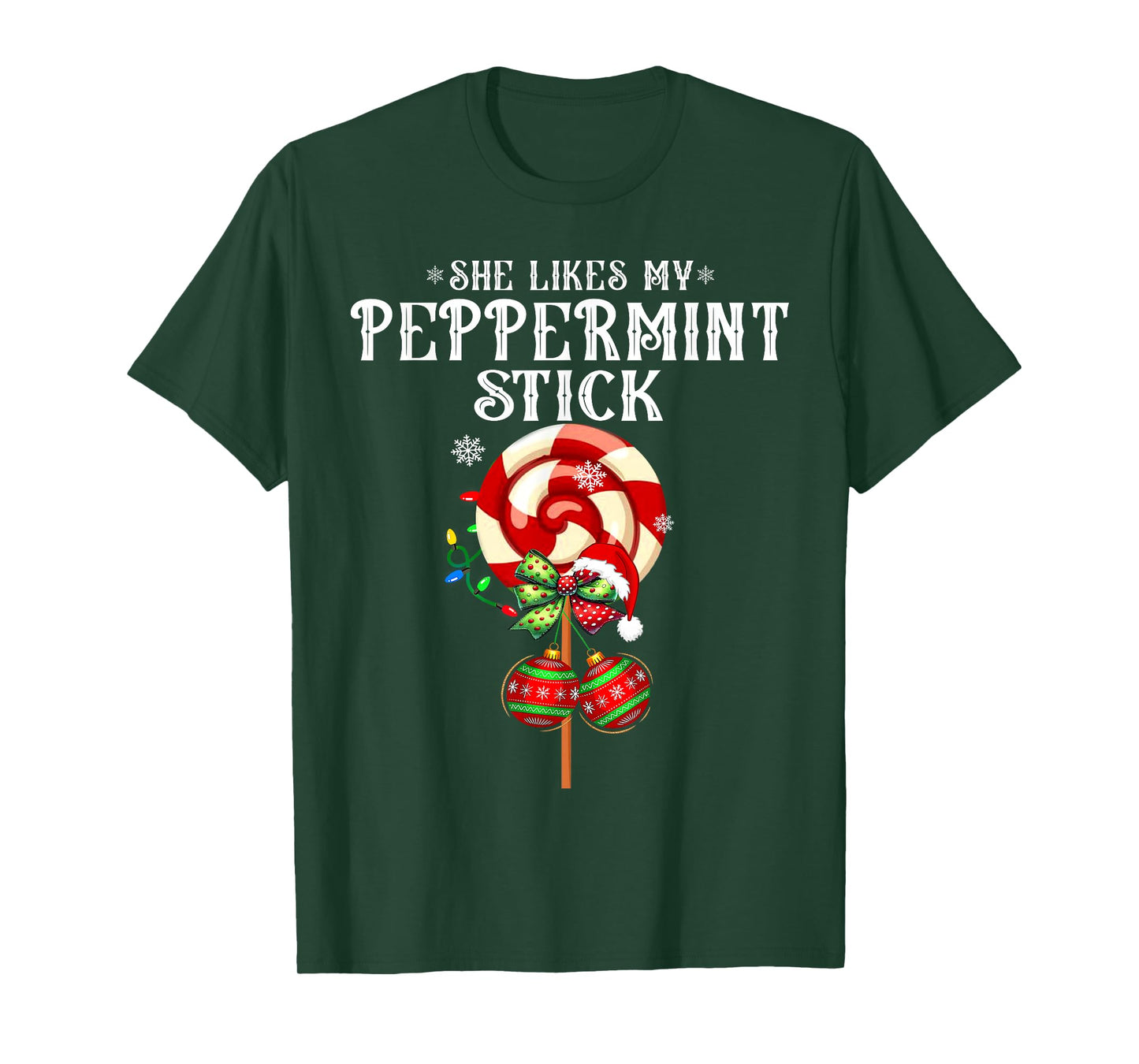 She Likes My Peppermint Stick Couples Christmas Light Pajama T-Shirt