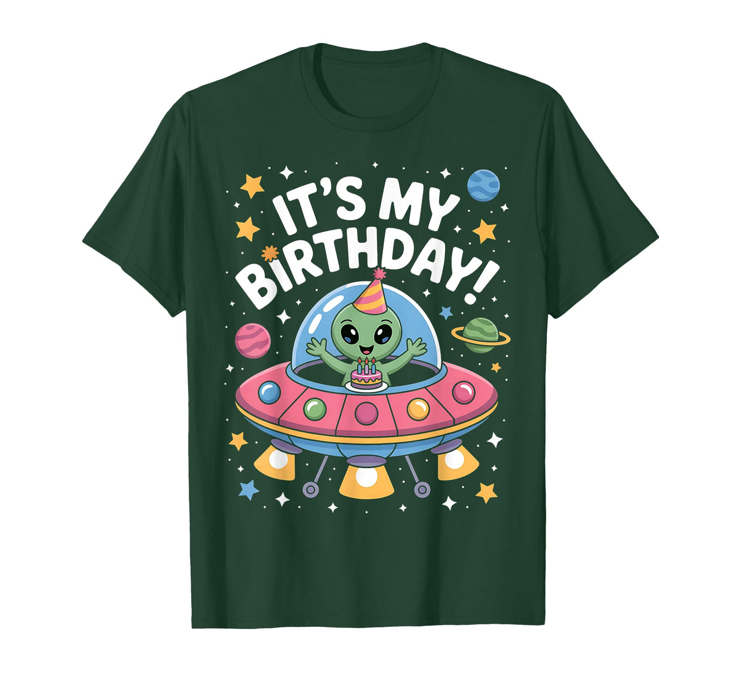 It's My Birthday Cute Alien UFO Ship in Space Funny Alien T-Shirt