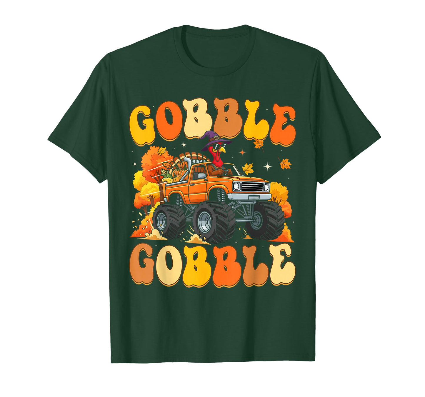 Turkey Monster Truck Gobbe Gobble Autumn Thanksgiving Kids T-Shirt