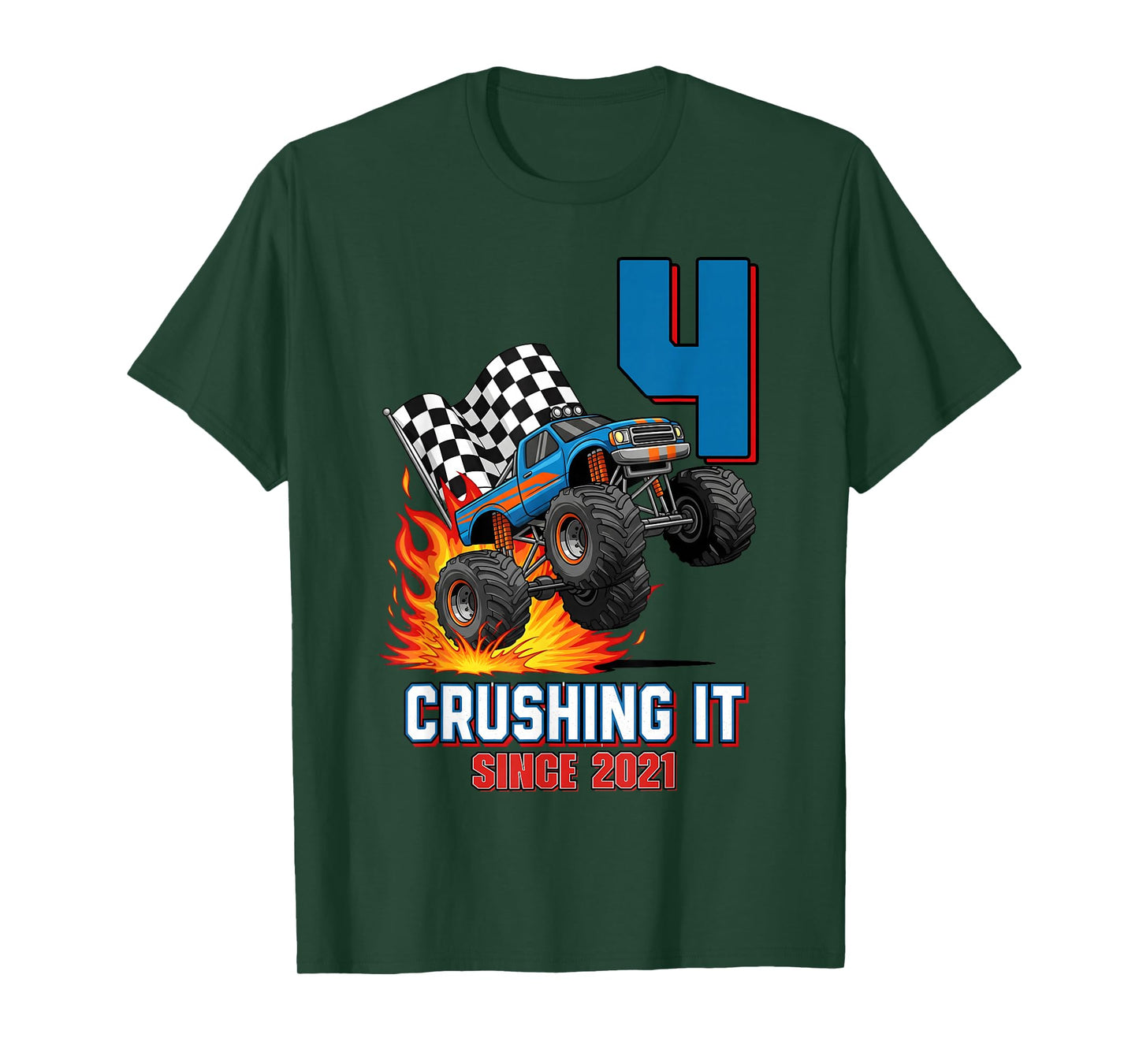 4th Birthday Monster Truck 4 Year Old Boy Born 2021 Kids T-Shirt