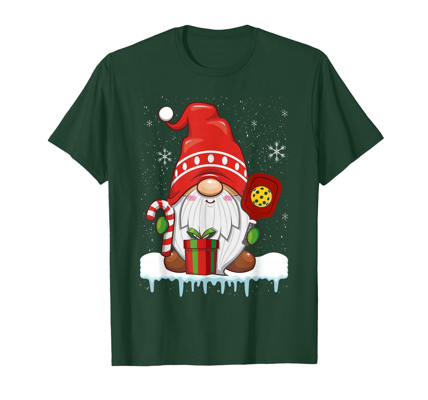 Christmas Gnome With Candy Cane & Pickleball T-Shirt