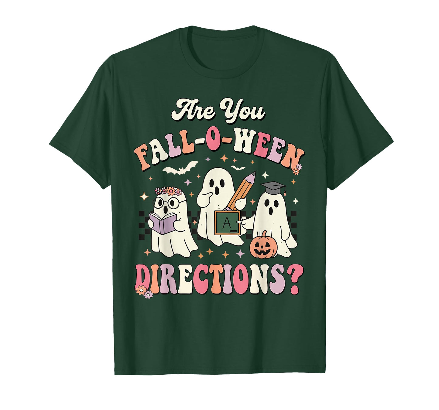 Retro are You Fall O Ween Directions Teacher Halloween Ghost T-Shirt