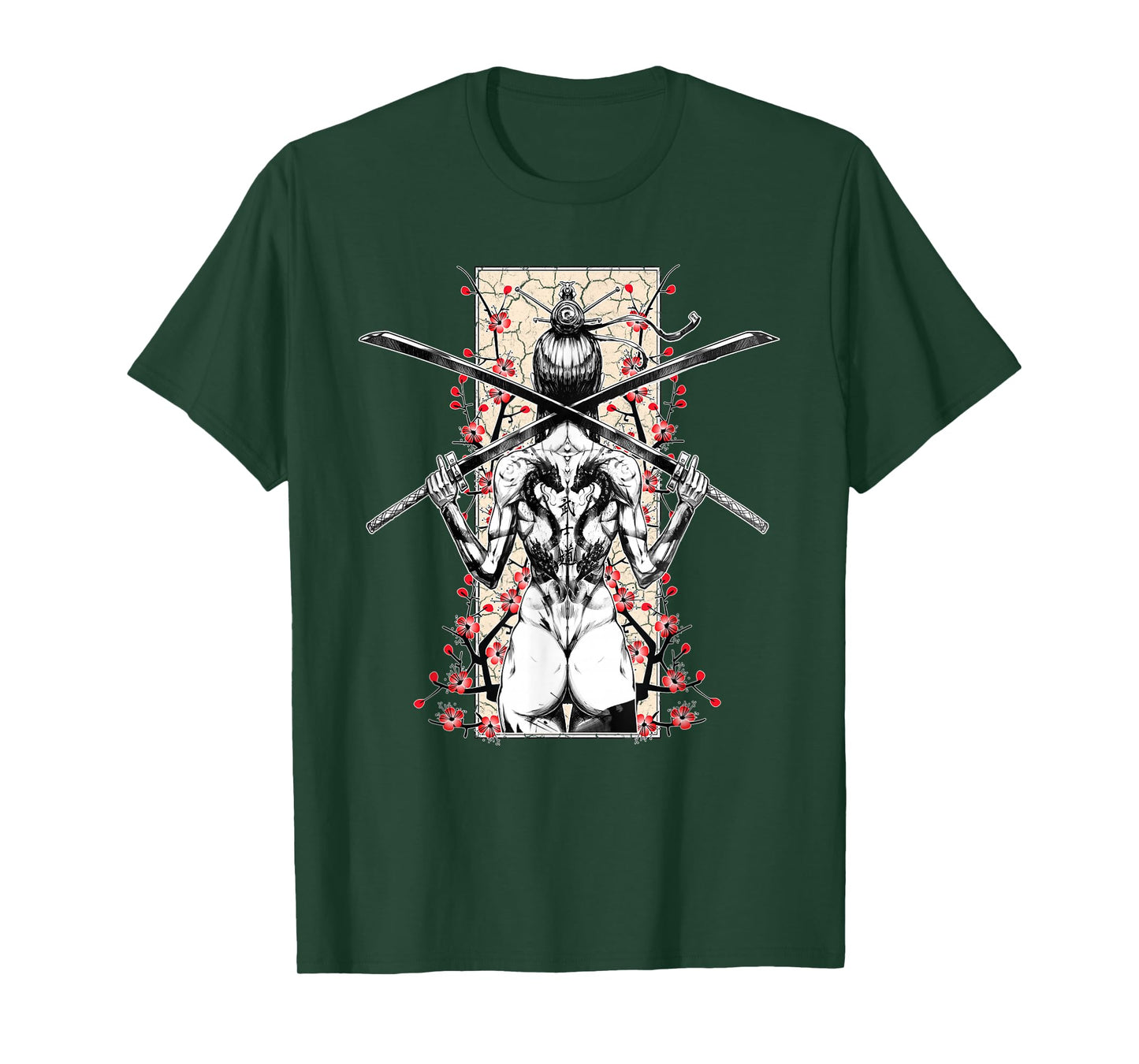 Japanese Samurai Girl and Vintage Sakura Cherry Blossom Gift T-Shirt