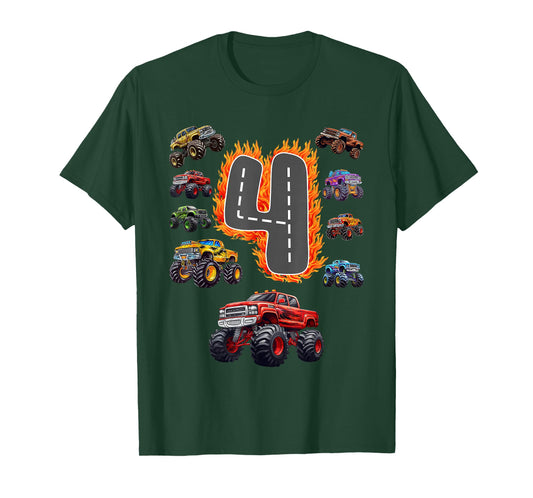 4 Years Old Boys Girls Monster Truck 4th Birthday Kids T-Shirt