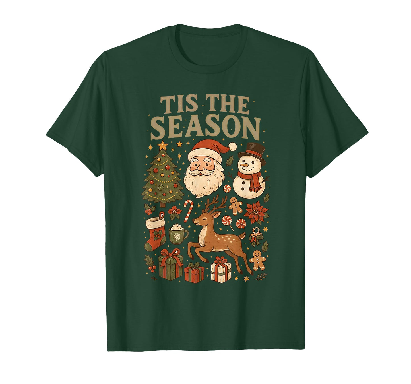 Retro Funny Santa Tis The Season Christmas Doodles Snowman T-Shirt