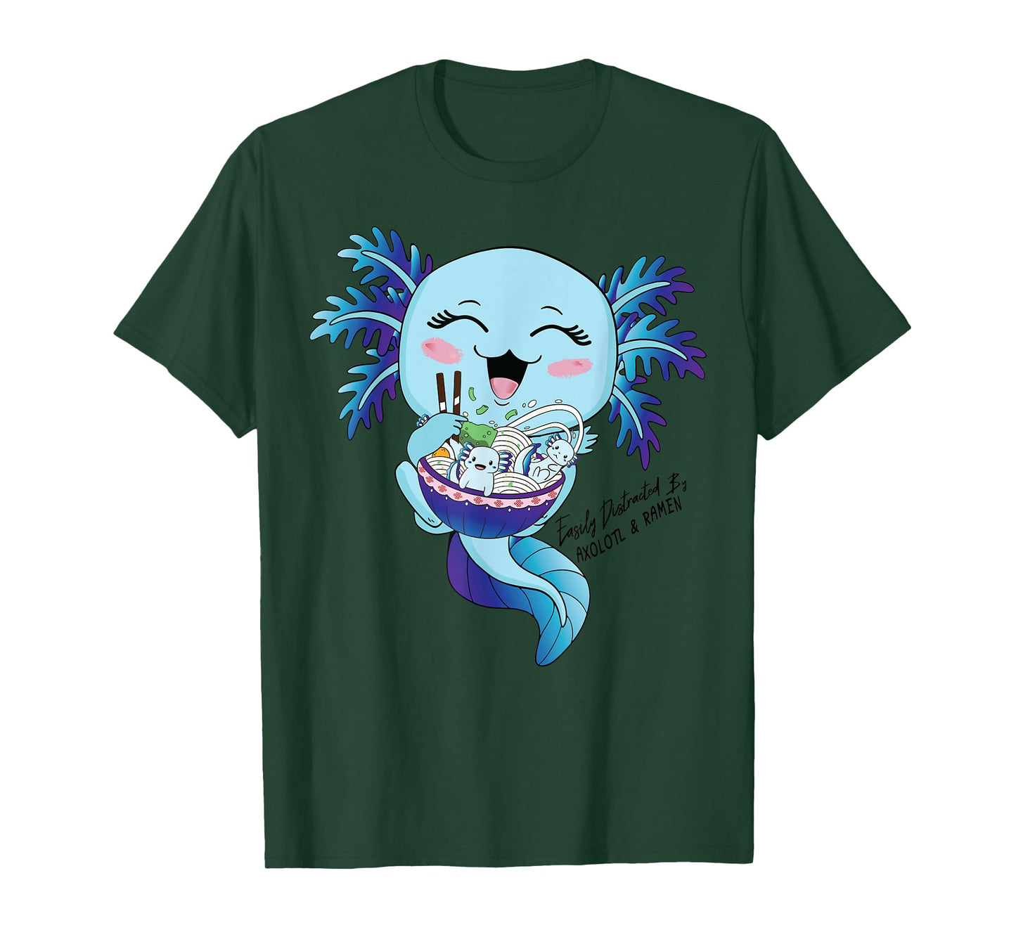Kawaii Blue Axolotl Eating Ramen Salamander Boys Girls Teens T-Shirt