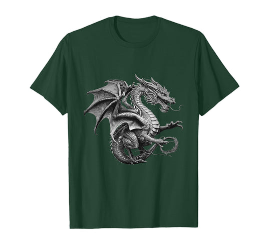 Vintage Dragon Art Silver Dragon Design T-Shirt