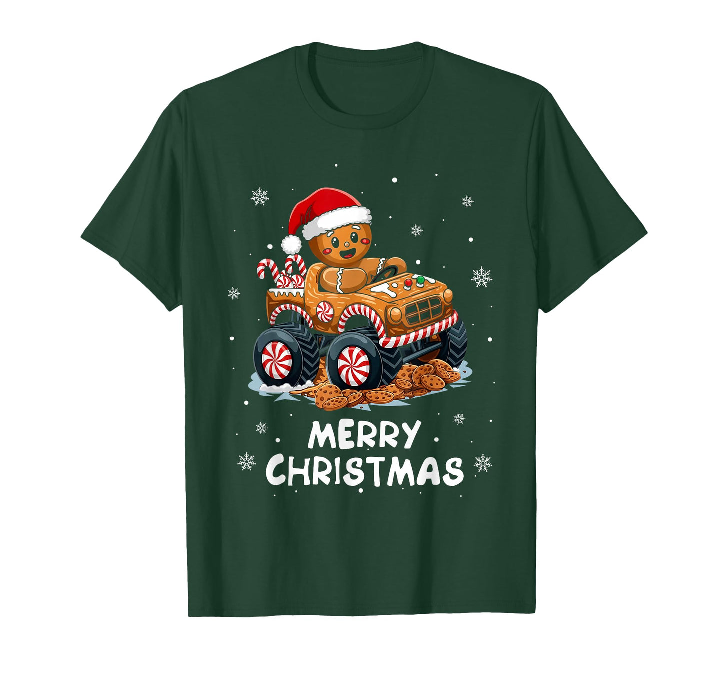 Monster Truck Gingerbread Man Funny Merry Christmas Baking T-Shirt