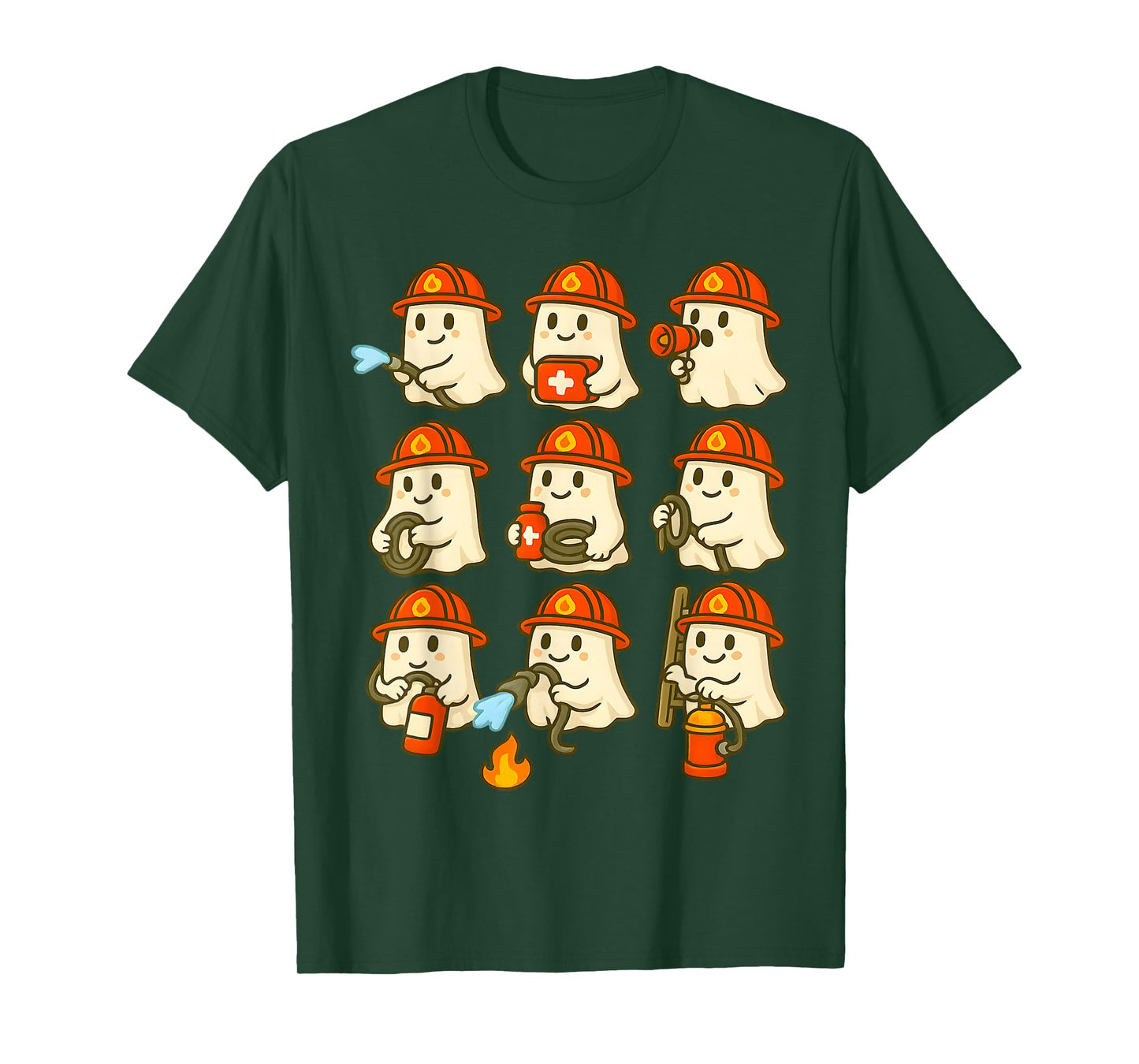 Cute Ghost Firefighter Halloween Rescue Hero T-Shirt
