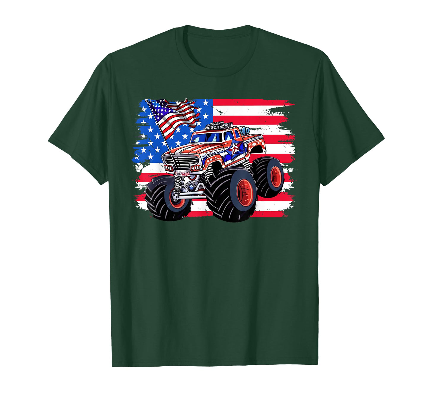 Monster Truck 4th Of July Shirt Boys American Flag Men USA T-Shirt