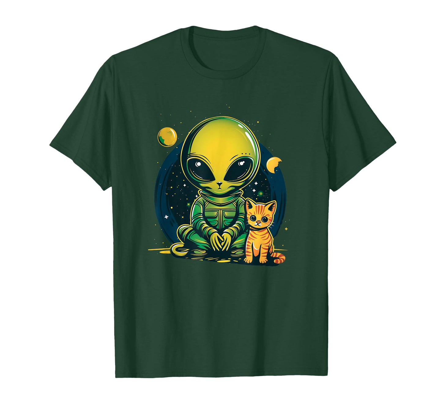 Alien And Cat Funny Cat Selfie With Alien Vintage Ufo Funny T-Shirt