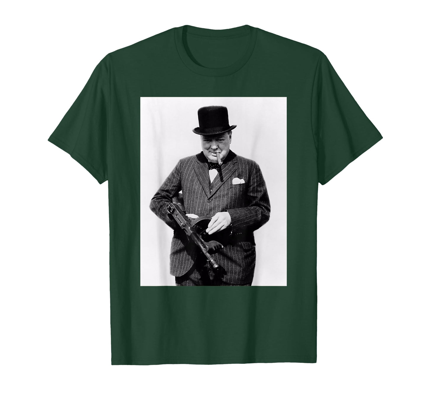 Sir Winston Churchill T-Shirt - Tommy Gun Patriot - Black - Small - Unisex-Adults - Short Sleeve - Classic Fit - Cotton 60%, Polyester 40%