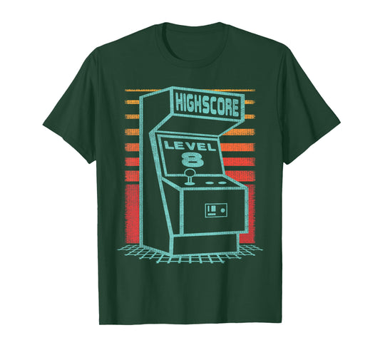 8th Birthday 8 Year Old Retro Gamer Level Up Unlocked T-Shirt