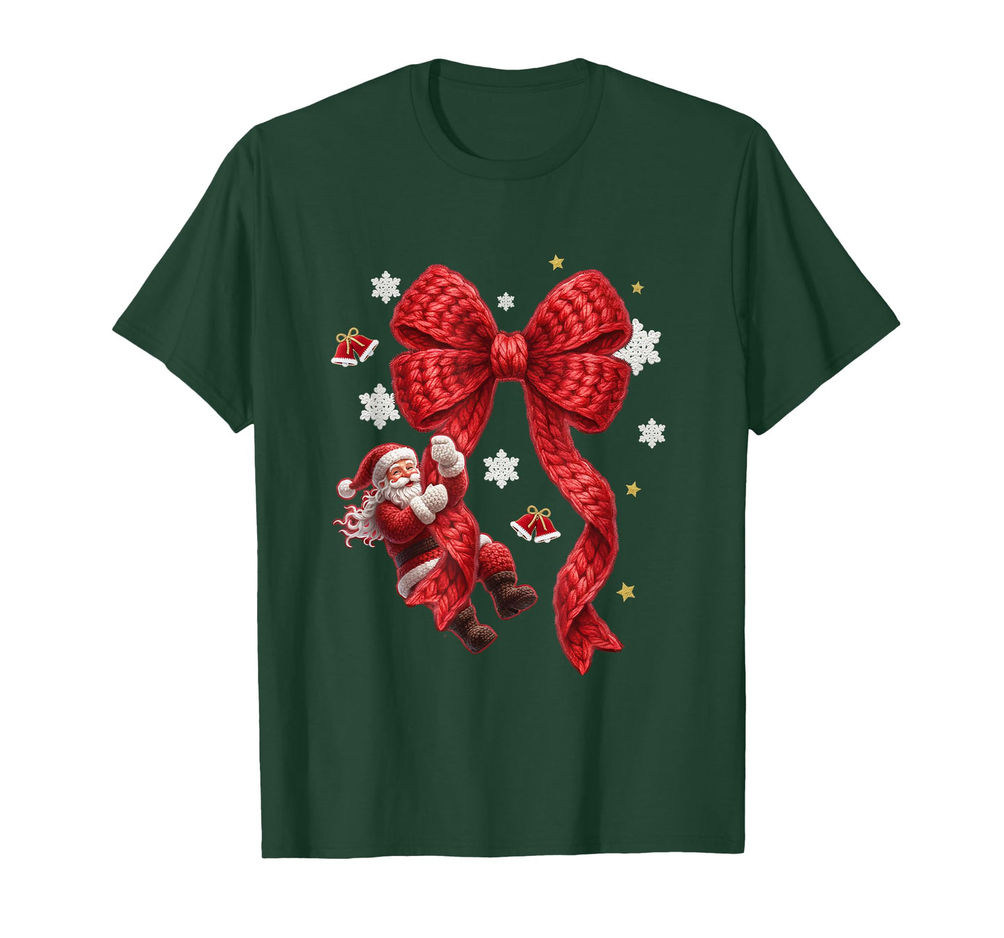 Coquette Bow Christmas Tree Xmas Faux Yarn Crochet T-Shirt