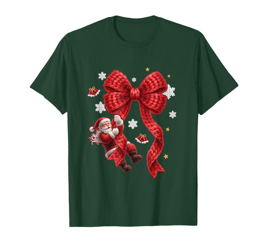 Coquette Bow Christmas Tree Xmas Faux Yarn Crochet T-Shirt