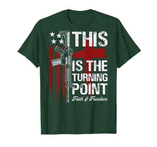 This is The Turning Point Faith Cross US Flag Patriotic Back T-Shirt