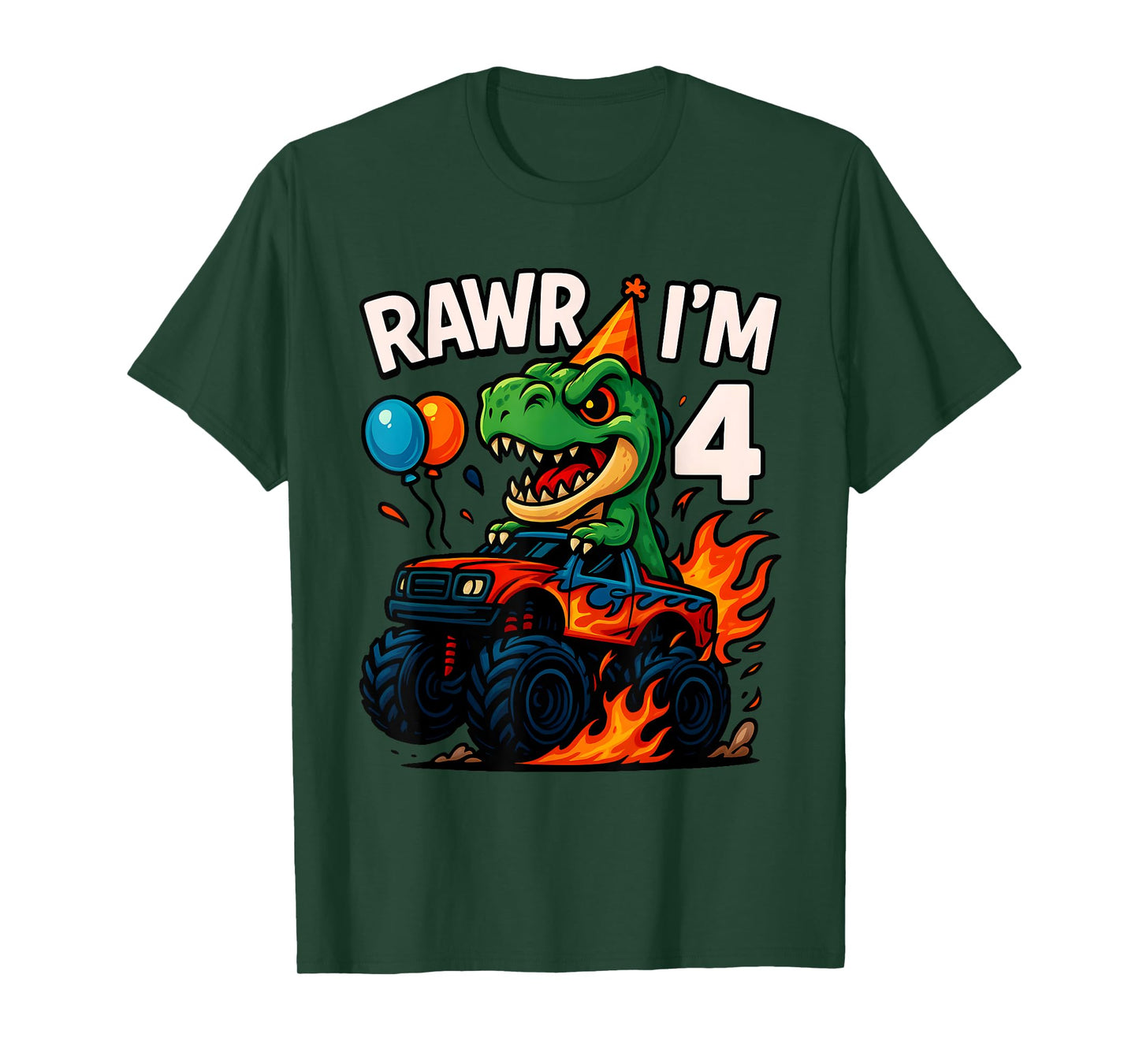 Rawr I'm 4 Fourth Birthday Party T Rex Monster Truck Boys T-Shirt