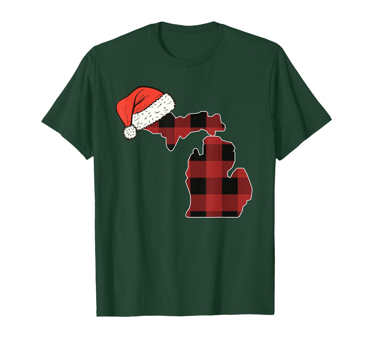 Michigan Plaid Christmas Santa Hat Holiday Matching T-Shirt